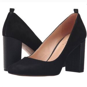 Franco Sarto Ingall black suede snakeskin accent block heel pumps women's 8.5